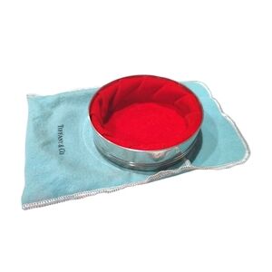TIFFANY & CO. Handcrafted Pewter Jewelry Trinket Box Red Velvet Lined Round